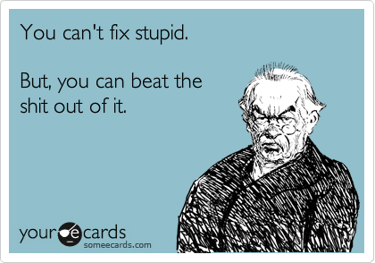 You can't fix stupid.    

But, you can beat the 
shit out of it.