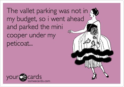 The vallet parking was not in
my budget, so i went ahead
and parked the mini
cooper under my
peticoat...
