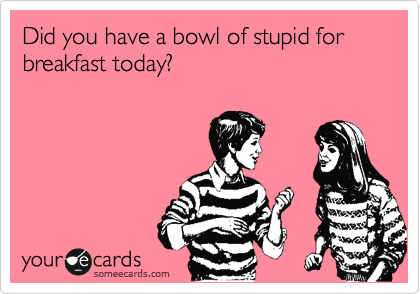 Did you have a bowl of stupid for breakfast today?