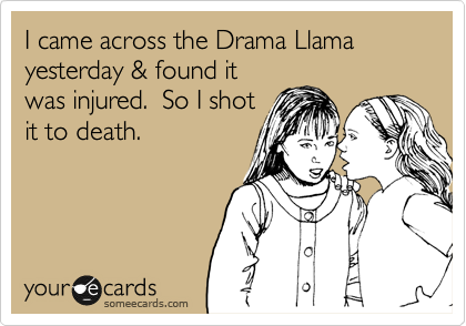 I came across the Drama Llama yesterday & found it
was injured.  So I shot
it to death.
