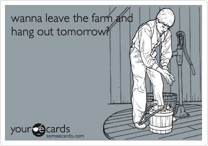 wanna leave the farm and
hang out tomorrow?