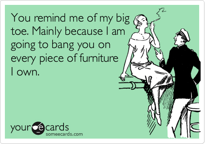 You remind me of my big
toe. Mainly because I am
going to bang you on
every piece of furniture
I own.