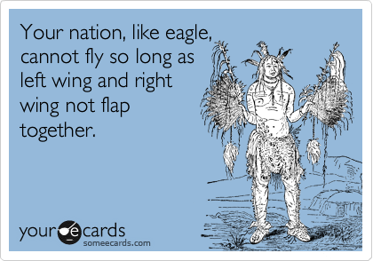 Your nation, like eagle,
cannot fly so long as
left wing and right
wing not flap
together.