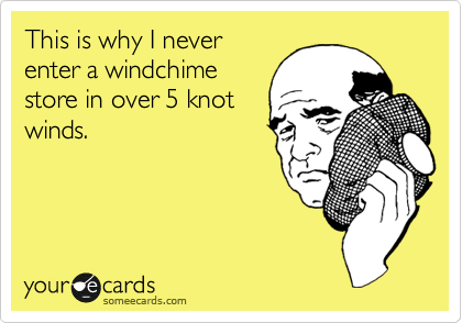 This is why I never
enter a windchime
store in over 5 knot
winds.