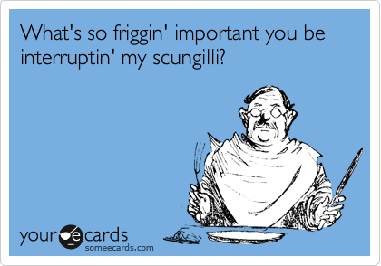 What's so friggin' important you be interruptin' my scungilli?