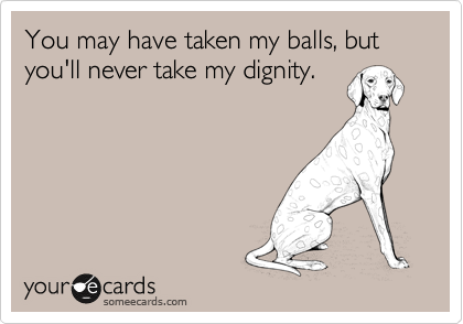You may have taken my balls, but you'll never take my dignity.