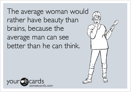 The average woman would
rather have beauty than
brains, because the
average man can see
better than he can think.