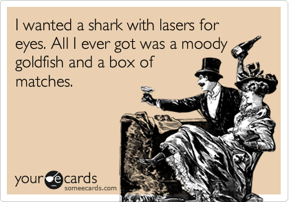 I wanted a shark with lasers for eyes. All I ever got was a moody
goldfish and a box of
matches.