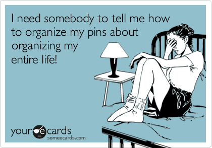 I need somebody to tell me how
to organize my pins about
organizing my
entire life!  