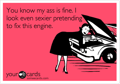 You know my ass is fine. I
look even sexier pretending
to fix this engine.