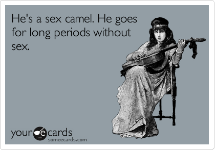 He's a sex camel. He goes
for long periods without
sex.