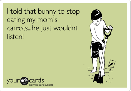 I told that bunny to stop
eating my mom's
carrots...he just wouldnt
listen!