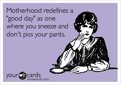 Motherhood redefines a
"good day" as one
where you sneeze and
don't piss your pants.