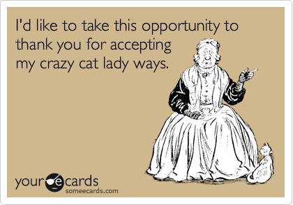 I'd like to take this opportunity to thank you for accepting
my crazy cat lady ways. 