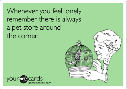 Whenever you feel lonely remember there is always 
a pet store around 
the corner.