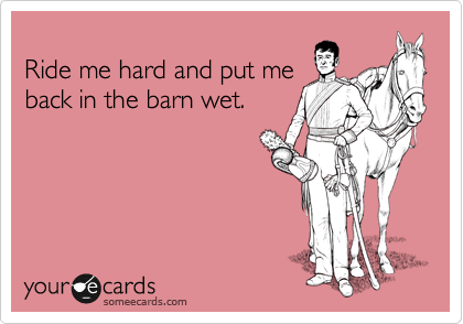 
Ride me hard and put me
back in the barn wet.