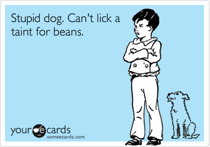 Stupid dog. Can't lick a
taint for beans.