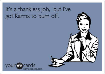 It's a thankless job,  but I've
got Karma to burn off.