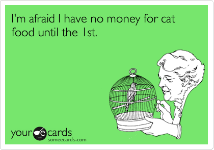 I'm afraid I have no money for cat food until the 1st. 
