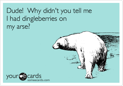 Dude!  Why didn't you tell me
I had dingleberries on 
my arse?