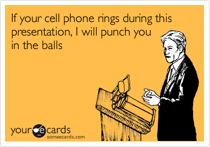 If your cell phone rings during this presentation, I will punch you
in the balls