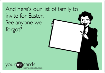 And here's our list of family to
invite for Easter. 
See anyone we
forgot?