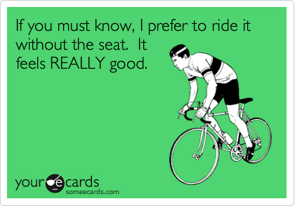 If you must know, I prefer to ride it without the seat.  It
feels REALLY good.