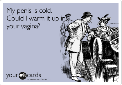 My penis is cold. 
Could I warm it up in
your vagina?