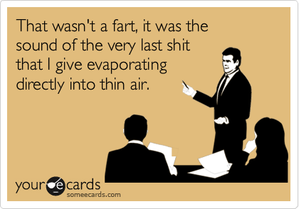 That wasn't a fart, it was the 
sound of the very last shit
that I give evaporating
directly into thin air.