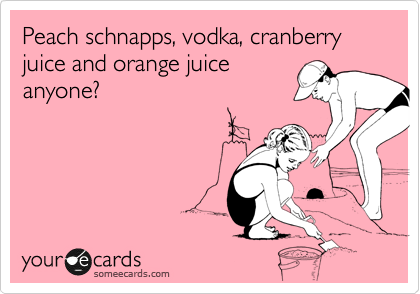 Peach schnapps, vodka, cranberry juice and orange juice
anyone?