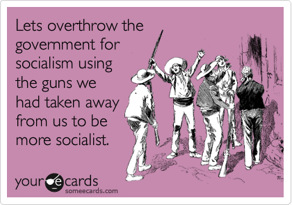 Lets overthrow the
government for
socialism using
the guns we
had taken away
from us to be
more socialist.