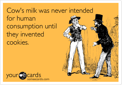 Cow's milk was never intended
for human
consumption until
they invented
cookies.