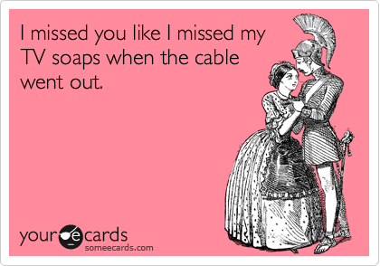 I missed you like I missed my
TV soaps when the cable
went out.