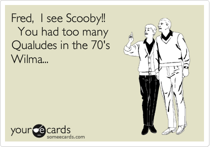 Fred,  I see Scooby!!
  You had too many
Qualudes in the 70's
Wilma...