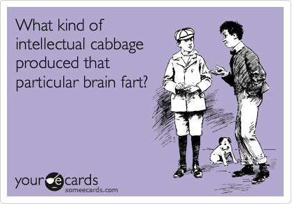 What kind of
intellectual cabbage
produced that
particular brain fart?