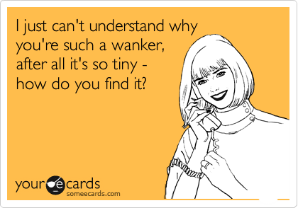 I just can't understand why
you're such a wanker,
after all it's so tiny -
how do you find it?
