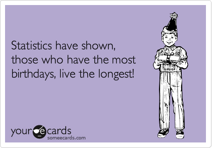 

Statistics have shown, 
those who have the most
birthdays, live the longest!