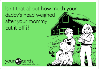 Isn't that about how much your daddy's head weighed
after your mommy
cut it off ??