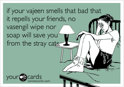 if your vajeen smells that bad that
it repells your friends, no
vasengil wipe nor
soap will save you
from the stray cats.