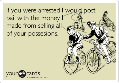 If you were arrested I would post bail with the money I
made from selling all
of your possesions.