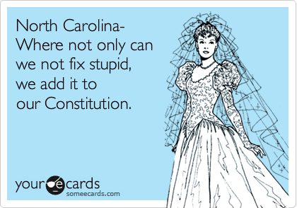 North Carolina-  
Where not only can 
we not fix stupid, 
we add it to
our Constitution.