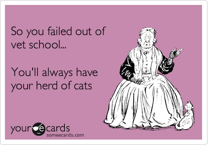 
So you failed out of 
vet school...

You'll always have
your herd of cats