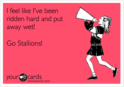 I feel like I've been
ridden hard and put
away wet!

Go Stallions!
