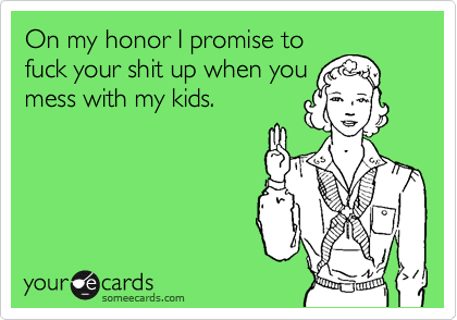 On my honor I promise to
fuck your shit up when you
mess with my kids.