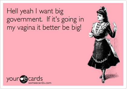 Hell yeah I want big
government.  If it's going in
my vagina it better be big!