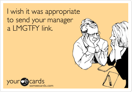 I wish it was appropriate 
to send your manager 
a LMGTFY link.