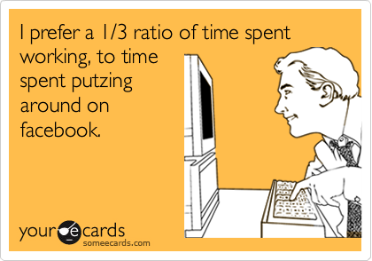 I prefer a 1/3 ratio of time spent working, to time
spent putzing
around on
facebook.