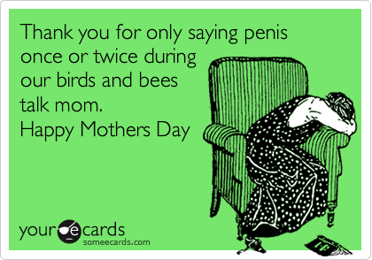 Thank you for only saying penis once or twice during
our birds and bees
talk mom.  
Happy Mothers Day