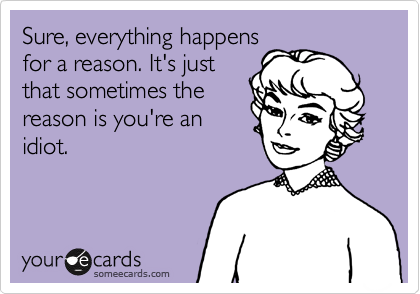 Sure, everything happens
for a reason. It's just
that sometimes the
reason is you're an
idiot.