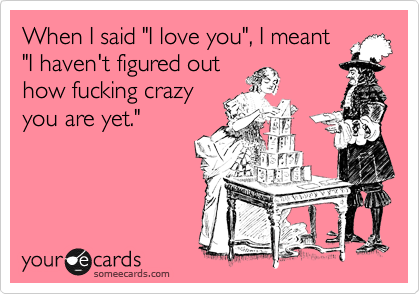 When I said "I love you", I meant
"I haven't figured out
how fucking crazy
you are yet."